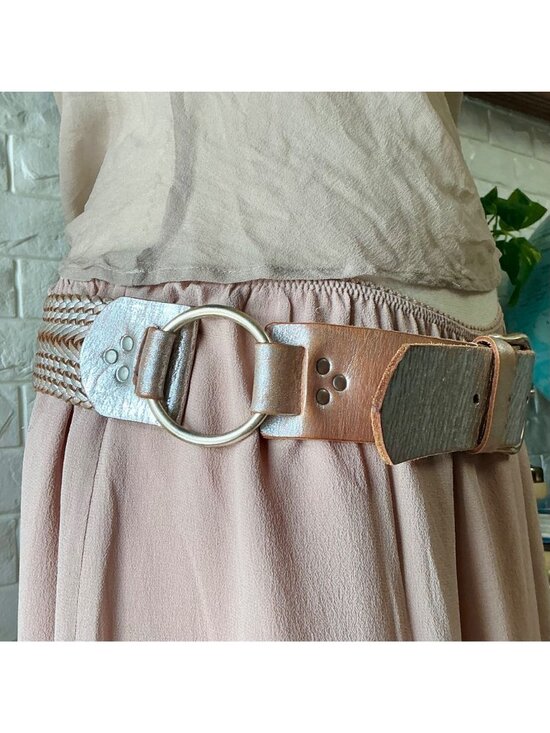Vintage 90s Y2K Cache Metallic Silver Brushed Handmade Leather Woven Back Wide B main image 9